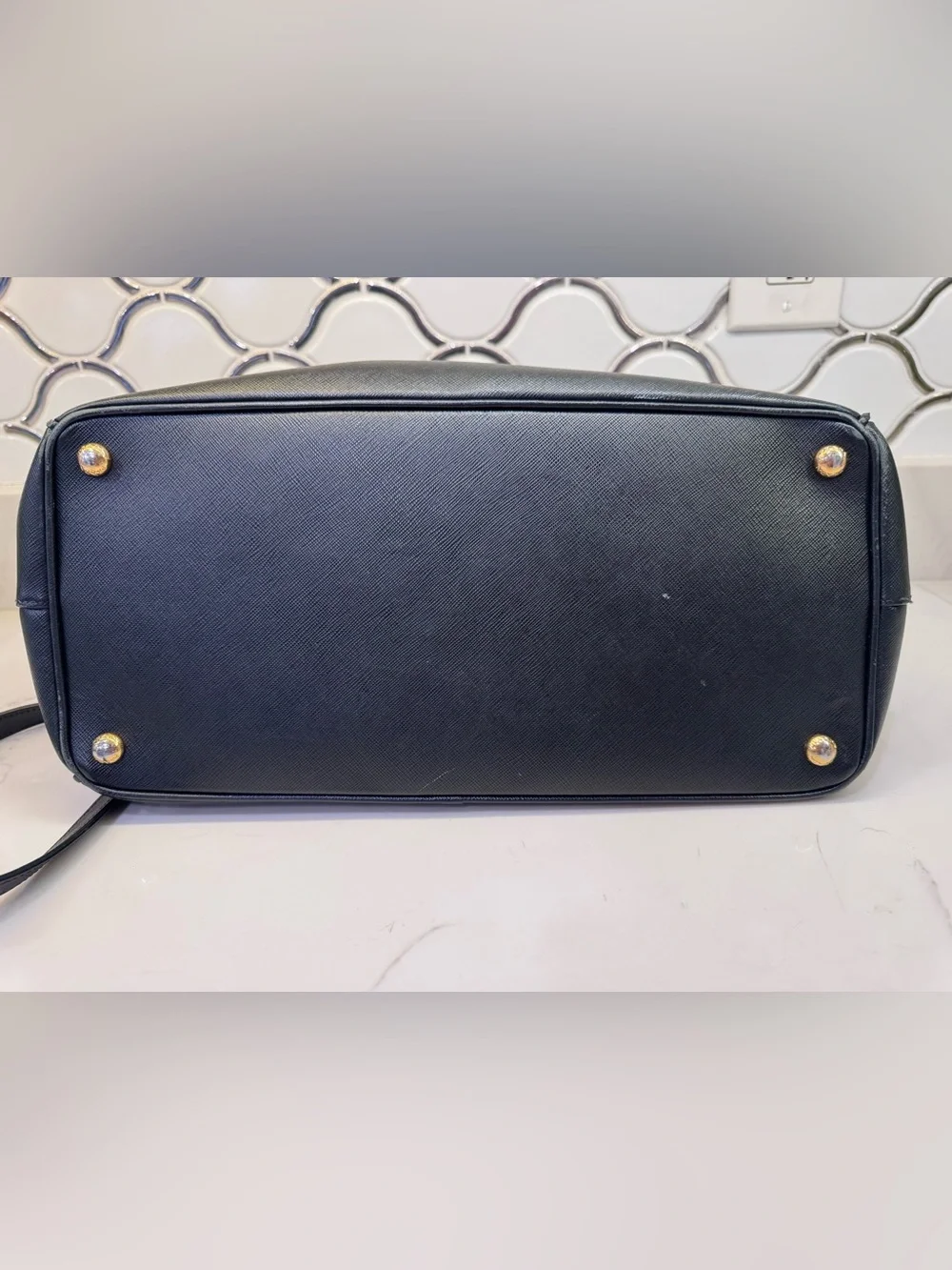 Authentic Prada Black Saffiano Leather Galleria Crossbody Bag with Gold Hardware